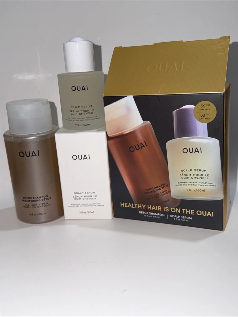 OUAI HEALTHY HAIR IS ON THE OUAI SET w/Detox Shampoo+Scalp Serum F/S LTD ED NIB!